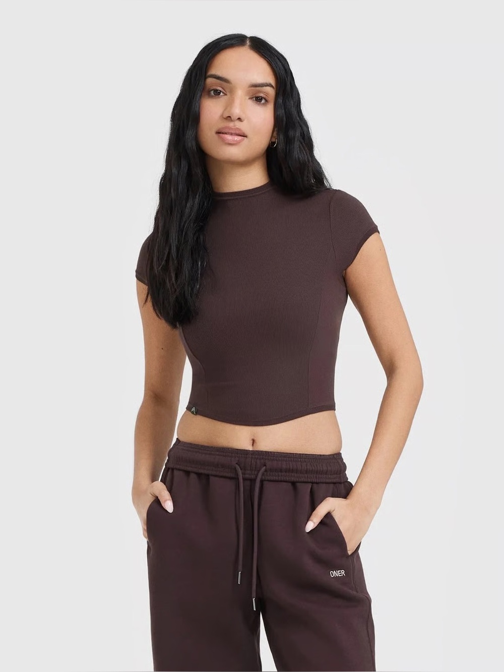 Oner Active Mellow Rib Mid Mockneck t-shirt Plum Brown Size S